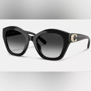 COACH Black Oversized Square Sunglasses with Gold C Logo